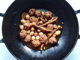 Roasted Meatballs with Chicken Feet and Quail Eggs recipe