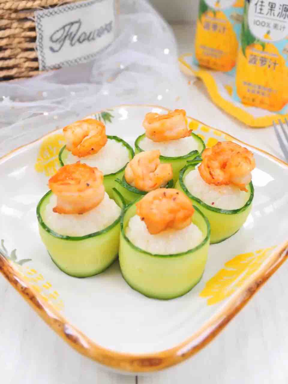 Cucumber Rolled Rice Balls with Pineapple Sauce