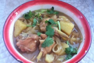 Chicken Nuggets and Stewed Potatoes Wide Noodles recipe