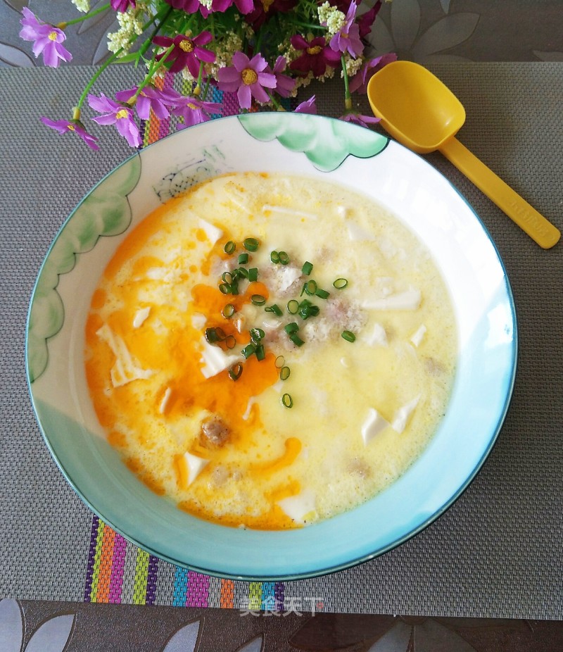 Steamed Eggs with Minced Meat and Tofu recipe