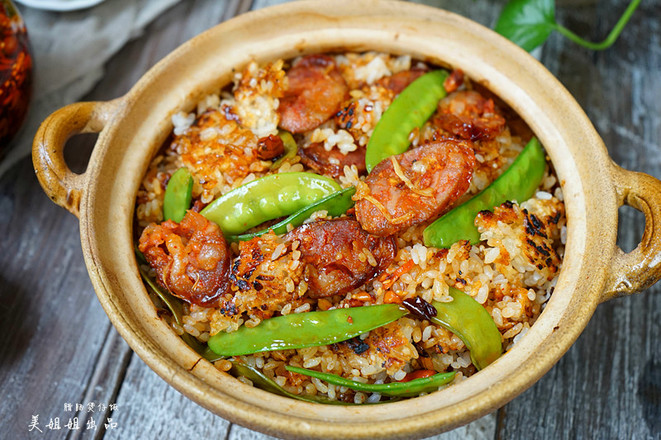 Claypot Rice with Sausage and Snow Pea recipe