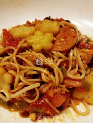 Marinated Cold Noodles with Tomatoes and Ham recipe