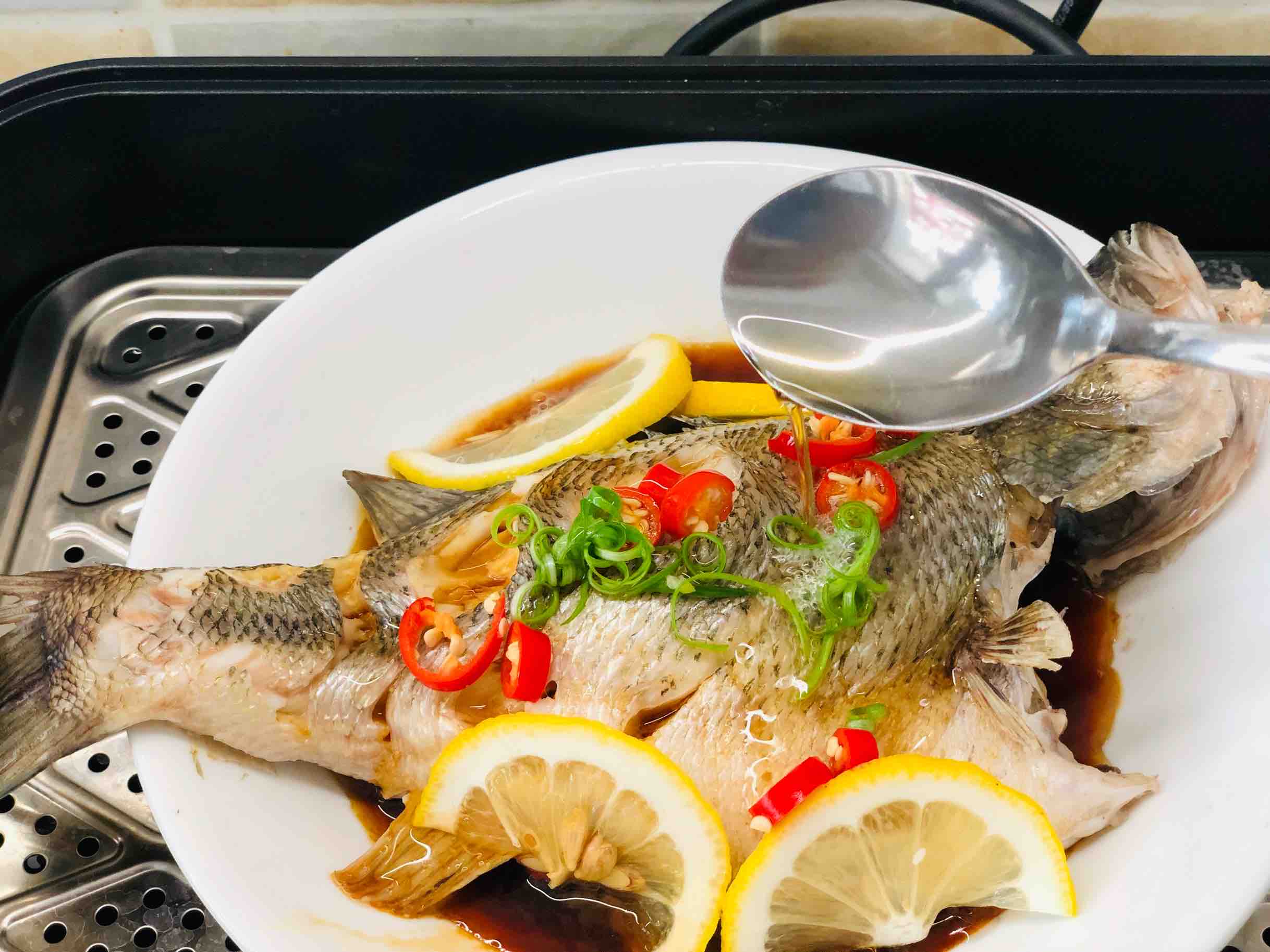 Sour and Spicy Lemon Steamed Sea Bass recipe