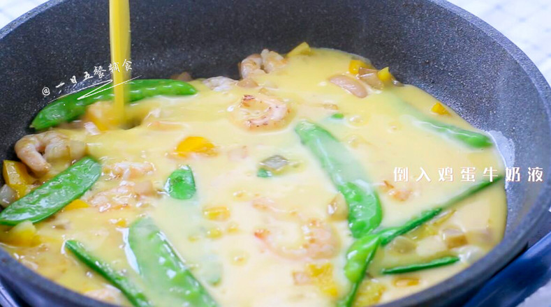 Shrimp Snow Pea Breakfast Cake recipe