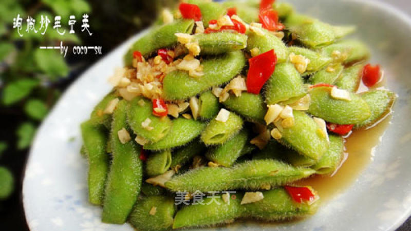 Stir-fried Edamame Pods with Pickled Peppers