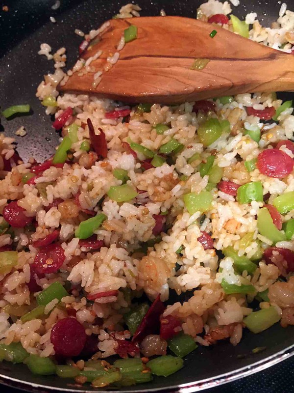 Fried Rice with Sausage, Shrimp, Green Pepper and Egg recipe