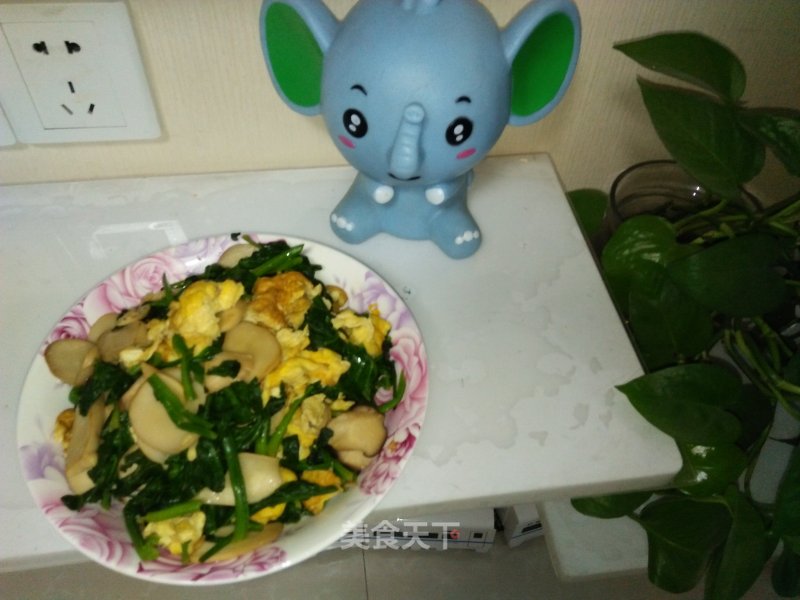 Fried Oyster Mushroom and Spinach with Egg recipe