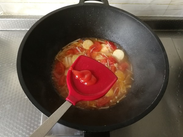 Enoki Mushroom Tomato Tofu Soup recipe