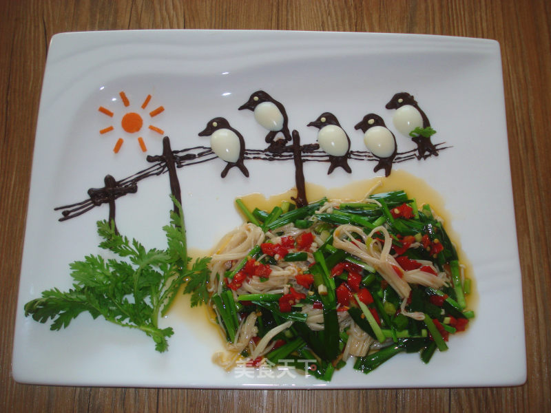 #春食野菜香#pour Oil with Chives and Enoki Mushrooms recipe