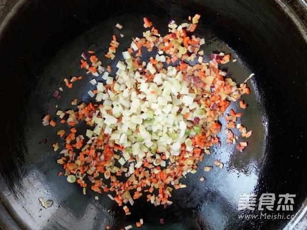 Fried Rice with Chicken and Mustard Broccoli Root recipe