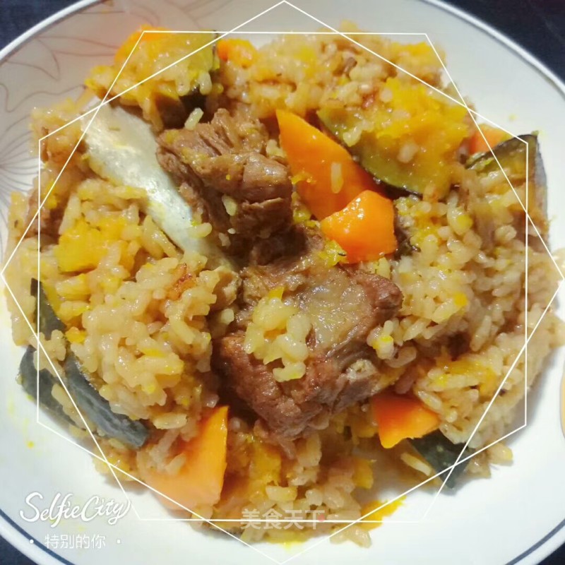 Ribs and Pumpkin Braised Rice recipe