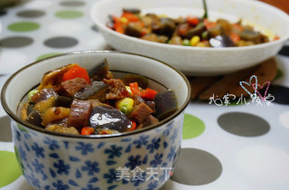 Stir-fried Diced Eggplant with Bacon with Millet Pepper recipe