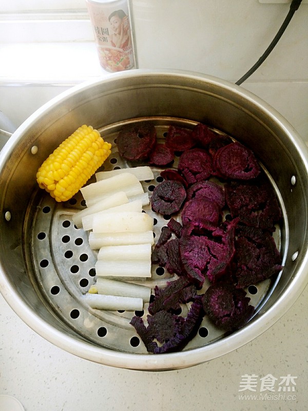 Purple Sweet Potato and Yam Corn Cake recipe