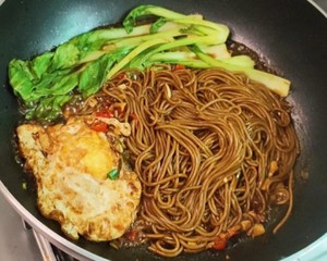 Braised Soba with Reduced Fat Poached Egg recipe