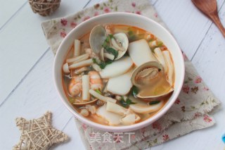 Seafood Mushroom Rice Cake Soup recipe