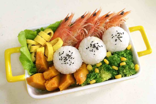 Shrimp and Vegetable Rice Ball Bento recipe