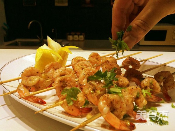 Homemade Garlic Grilled Shrimp Skewers in Winter recipe