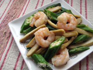 Fried Dried Bean Curd with Shrimp and Okra recipe