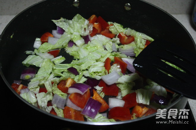 Stir-fried Rice Cake with Mixed Vegetables and Shallot Sauce recipe