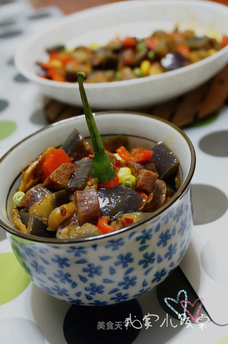 Stir-fried Diced Eggplant with Bacon with Millet Pepper recipe