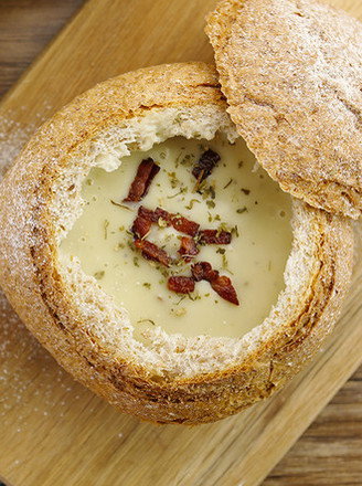 French Potato Bacon Bread Soup