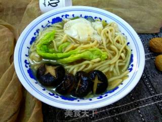 Noodle Soup with Mushroom, Cabbage and Poached Egg recipe
