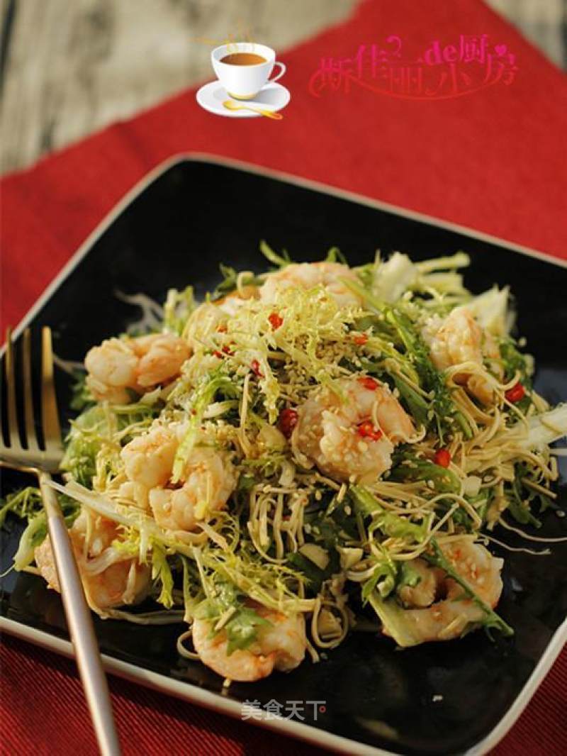 Shrimp Bitter Chrysanthemum Mixed with Dried Shreds recipe