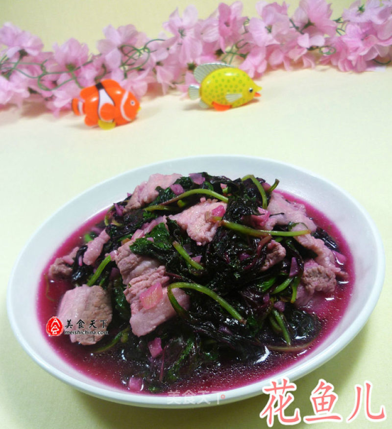 Stir-fried Pork Belly with Red Amaranth recipe