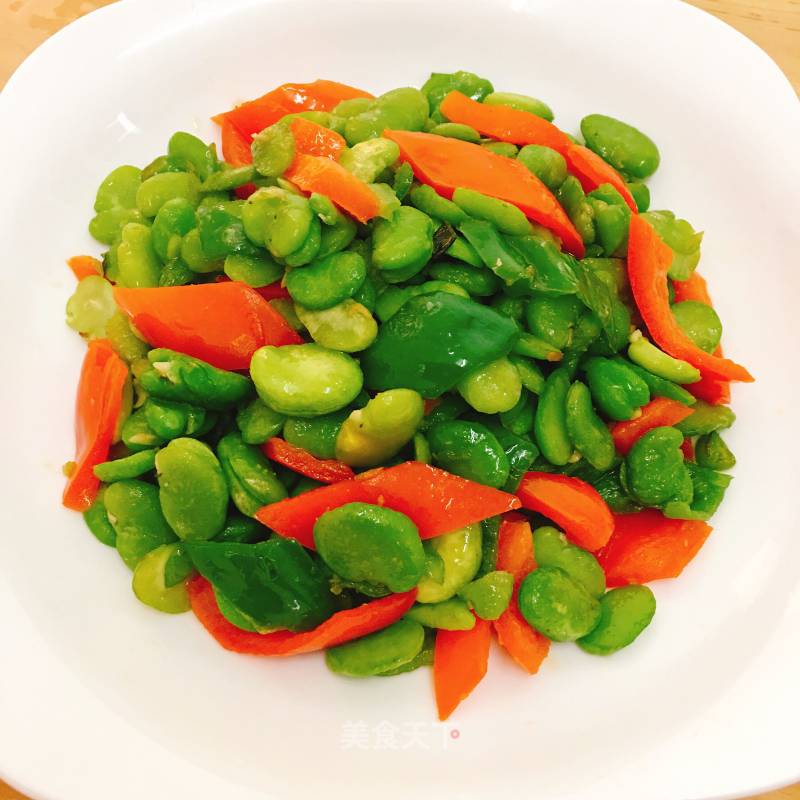 Stir-fried Broad Beans with Double Peppers recipe