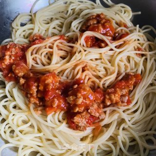 Spaghetti with Tomato Meat Sauce-home-made Dishes are Enough Food recipe