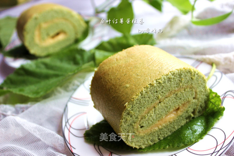 #柏翠大赛# Mulberry Leaf Sweet Potato Cake Roll recipe