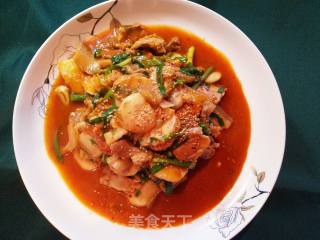 Stir-fried Rice Cake with Pork Belly and Spicy Cabbage recipe