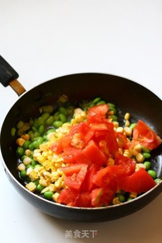 Stir-fried Corn with Tomato and Edamame recipe