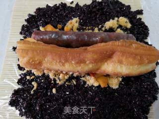 Steamed Black Glutinous Rice with Fried Dough Sticks recipe