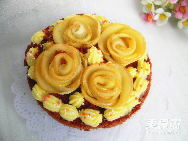 Red Velvet Apple Rose Cake recipe