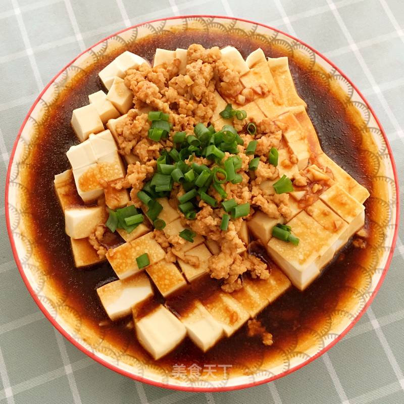 Steamed Soft Tofu with Minced Pork Topped recipe