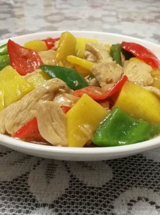 Pineapple Chicken Slices with Colored Peppers recipe
