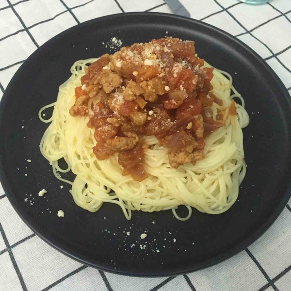 Spaghetti with Tomato Sauce and Meat Sauce recipe