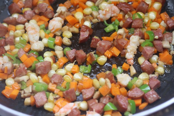 Fried Rice with Beef Sausage and Shrimp recipe