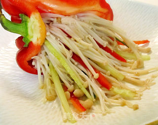 Enoki Mushrooms with Colored Peppers recipe