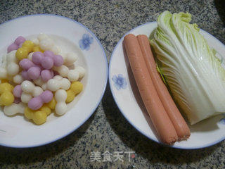 Stir-fried Three-color Rice Cake with Ham and Cabbage Cores recipe