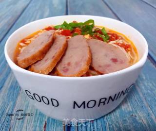 Meat, Ginseng, Tomato and Egg Noodles recipe