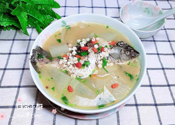 Winter Melon, Coix Seed and Crucian Fish Soup recipe