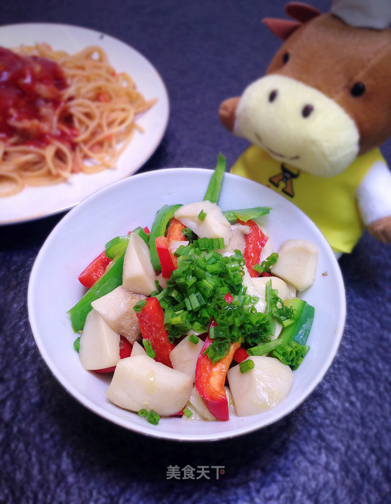 Fried Pleurotus Eryngii with Colored Pepper recipe