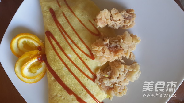 Mustard Omelet Rice with Fried Chicken recipe