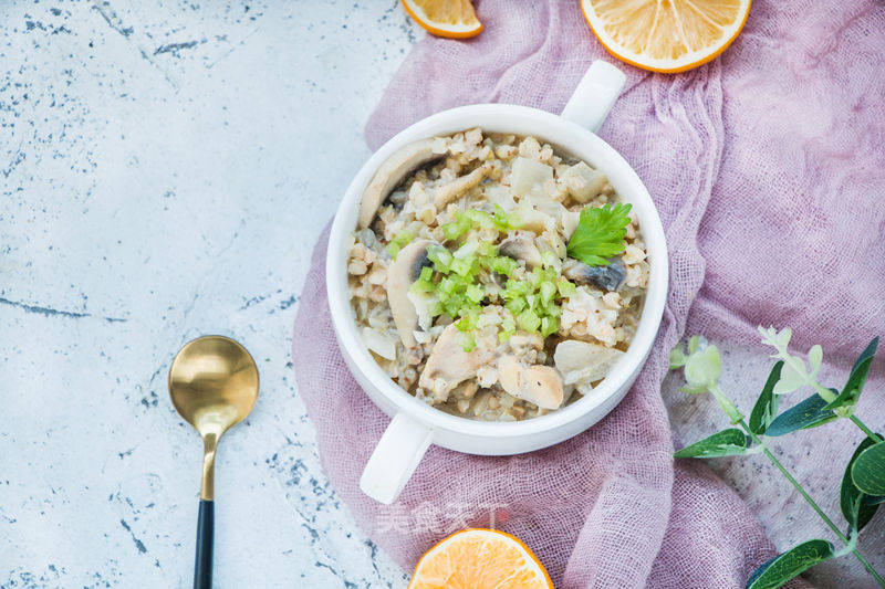 Stewed Buckwheat Rice with Mushrooms in Reduced Fat Milk recipe