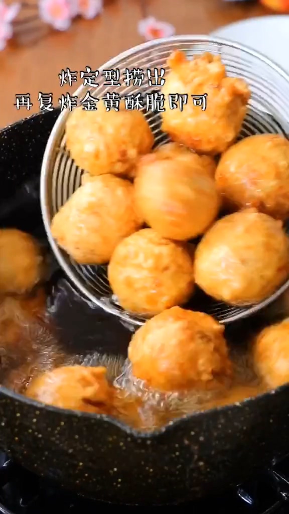 Fried Fish Balls with Fresh Meat recipe