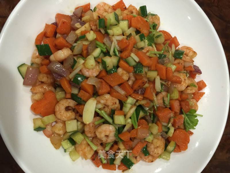 Fried Shrimp with Diced Vegetables recipe