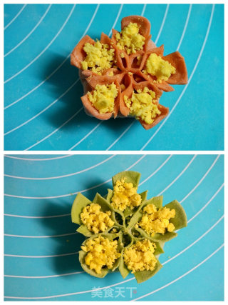 Colorful Peony Flower Hot Noodle Steamed Dumplings recipe