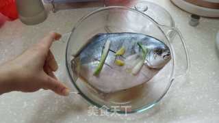 Microwave Steamed Fish: Scallion Golden Pomfret recipe